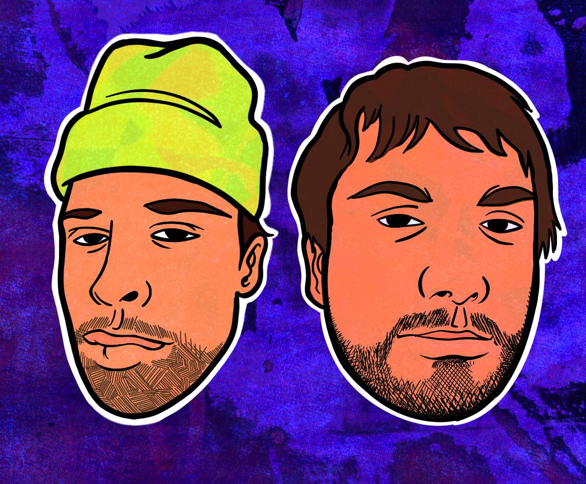 Illustrated portraits of the two hosts, Fox and Hayes