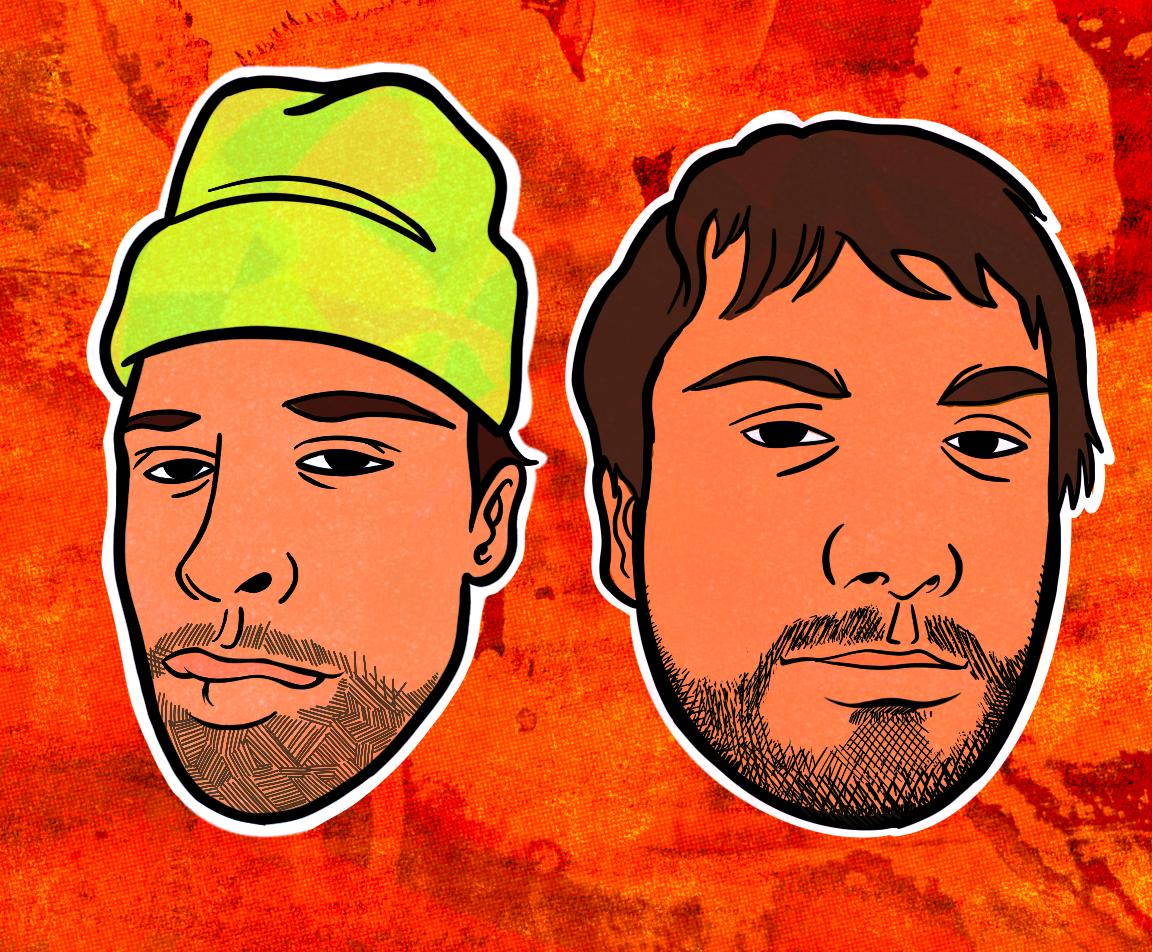 Illustrated portraits of the two hosts, Fox and Hayes